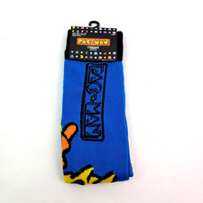 Pac-Man Adult Size 6.5-12 Blue Black Novelty Graphic Crew Socks 1 Pk