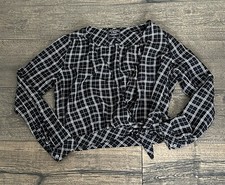 Abercrombie & Fitch Mujer Abrigo Top Manga Larga Cuadros Blanco y Negro Pequeño