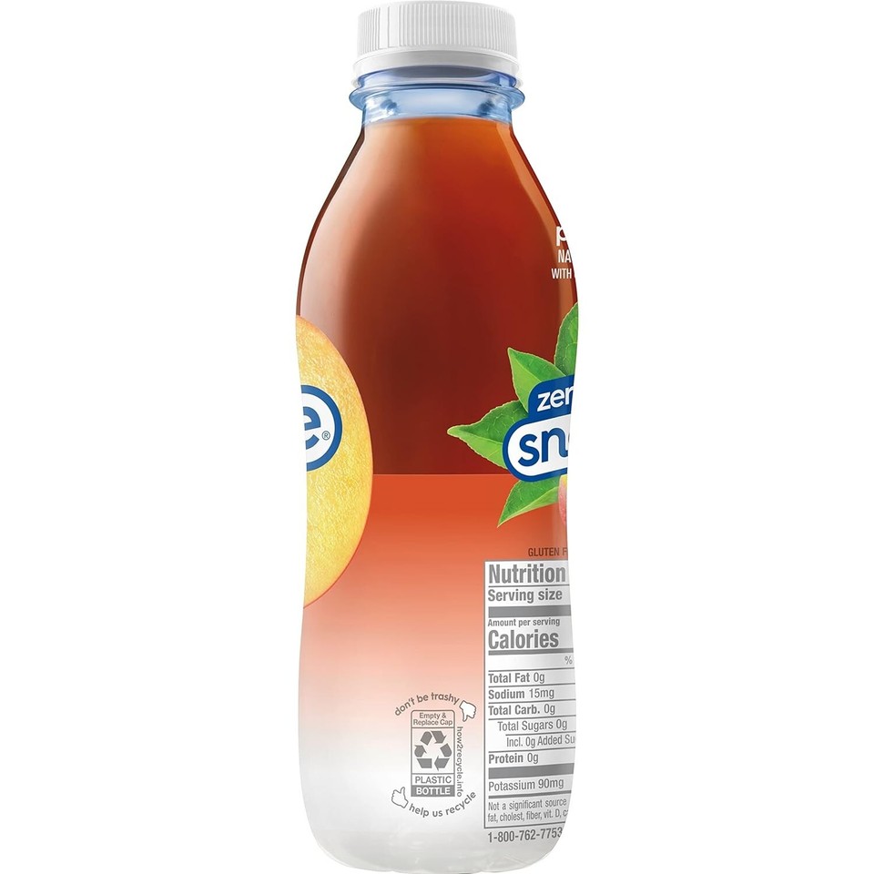 Snapple Zero Sugar Peach Tea, 16 fl oz recycled plastic bottle (Pack of