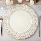 6 Antique White Gold 14" Round Baroque Metallic Charger Plates Wedding Light