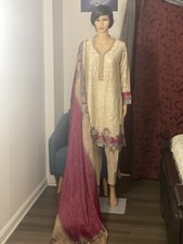 Pakistani Casual Wear Shalwar Kameez with Pearls and Printed Chiffon Dupatta