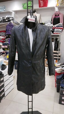 VINTAGE CONBIPEL women woman black leather coat size 48 MON1512LZ