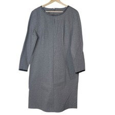 Talbots Long Sleeve Shift Dress Gray Faux Leather Trim Size 16 Office