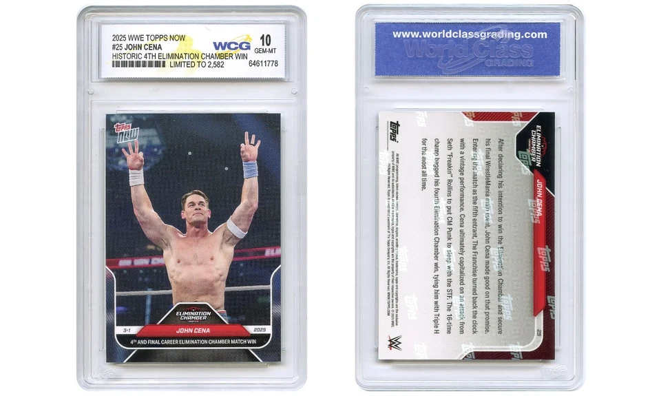 Tarjeta ganadora histórica de la WWE Topps John Cena 2025 cuarta cámara #25 gema graduada como nueva 10 Foto 3 de 4