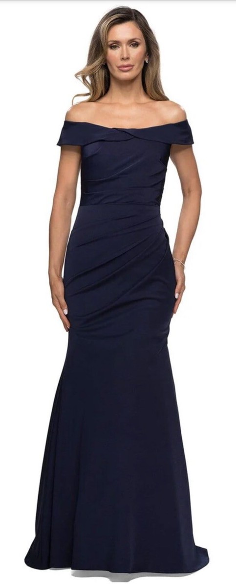 NWT La Femme Off-The-Shoulder Sz 20 Ruched Satin Trumpet NWT La Femme Off-The-Shoulder Sz 20 Ruched Satin Trumpet