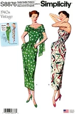 Simplicity S8876 Vintage 1940s Strapless Dress & Stole Sz 10-18 UNCUT Pattern