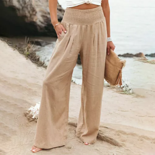 Women's High Waist Cotton Linen Trousers Ladies Casual Baggy Wide Leg Yoga - Picture 4 of 56