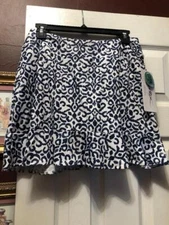 NWT X by GOTTEX Santorini Navy Golf Tennis Pickleball Knit Ruffle Skort S & M