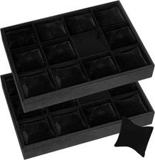 2 Pieces 12 Grid Velvet Watch Tray Jewelry Organizer Stackable Watch Bracelet Ba