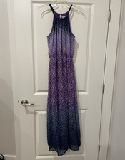 Old Navy Women's M Halter Maxi Dress Sleeveless Floral Purple/Blue Chiffon