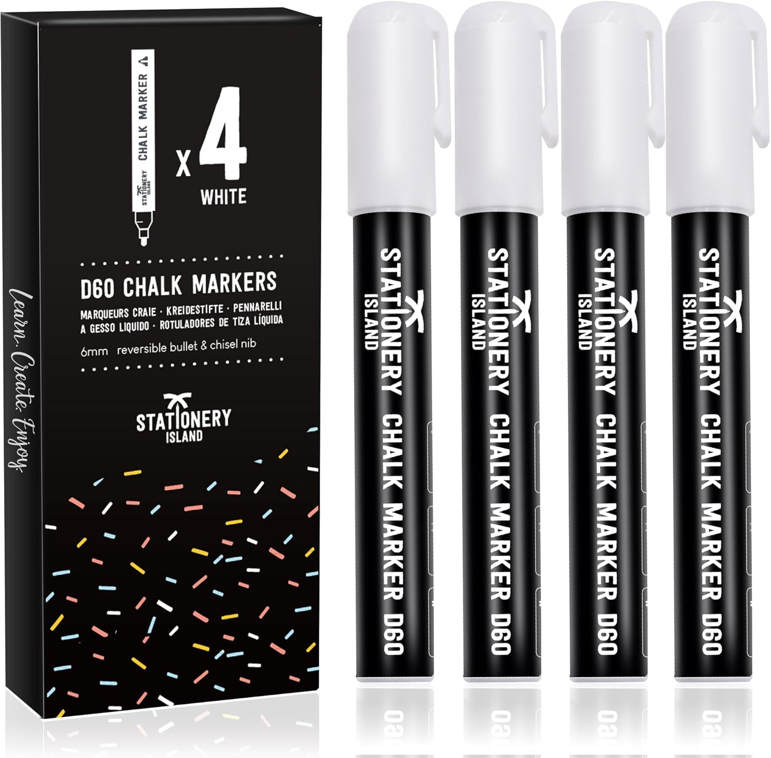 White Chalk Pens for Blackboards, 6Mm Reversible Nib Chalk Markers for Window an