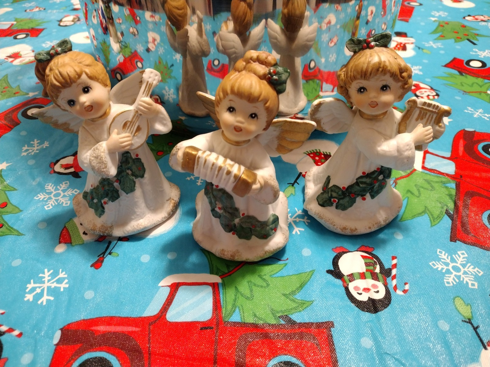 Vintage SET 3 HOMCO OR LEFTON CHRISTMAS MUSICAL ANGEL PORCELAIN FIGURINES #5252