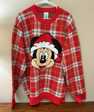 NEW DISNEY MICKEY MOUSE PLAID RED CHRISTMAS HOLIDAY SWEATER JUMPER PULLOVER XL