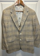 Hart Schaffner Marx Vintage Plaid Blazer Sport Coat Tan Beige Blue 38R
