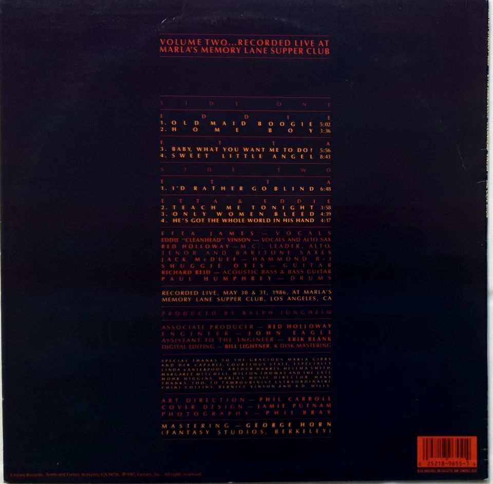 Etta James And Eddie "Cleanhead" Vinson-The Late Show LP 1987 Fantasy F-9655 - Image 3 of 3