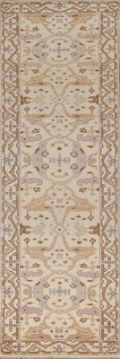 Ivory Oushak Runner Rug 3x10 Hand-knotted Wool Oriental Carpet for Hallway