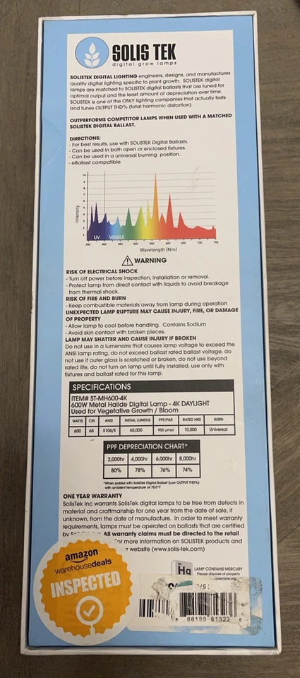 Solis Tek 600W MH-4K  Digital Grow Lamp Daylight Metal Halide 4K - Image 3 of 4