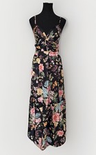 CUPSHE Floral Maxi Dress Women Medium Black Tropical Tie Back Cutout Boho NWT