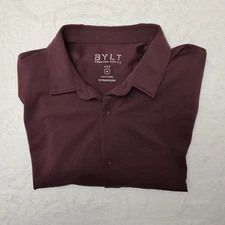 BYLT Premium Basics Shirt Mens Medium Maroon Lux Long Sleeve Button Up Stretch