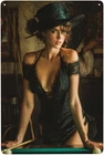 Vintage Billiards Wall Art Metal Tin Sign, Elegant Lady Poster 8x12 Inch