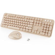 Wireless Keyboard Mouse Combo 104 Keys Round Keycaps PC Laptop Coffee Brown