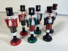 Set of 6 Soldier Nutcrackers 5" Red, Green, Black - Slits in Hats for Hanging