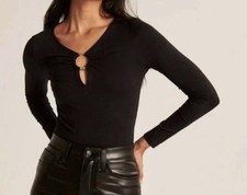 Abercrombie Seamless Keyhole Black Bodysuit, XS