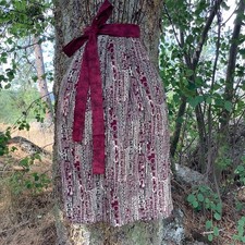 Dark Red Tan Stripe Ribbon Apron Pioneer Peasant Costume Dirndl Oktoberfest