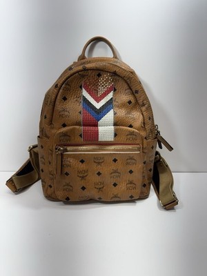 MCM Studded Chevron Brown Leather Mini Backpack