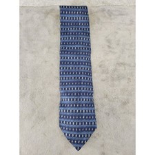 Structure Mens Silk Tie Blue Navy Gold Geometric Striped Woven Made in USA 90s