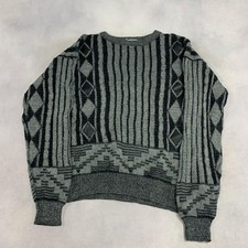 Vintage Abstract Knitted Jumper Patterned Grandad Chunky Knit Sweater Men's L