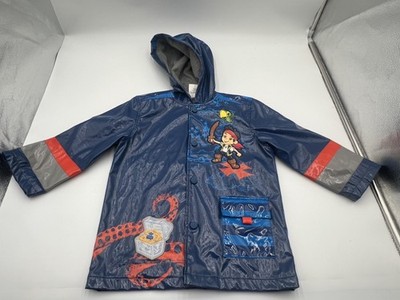 Disney Store Deluxe Jake and the Never Land Pirates Rain Jacket Blue Hooded 3T