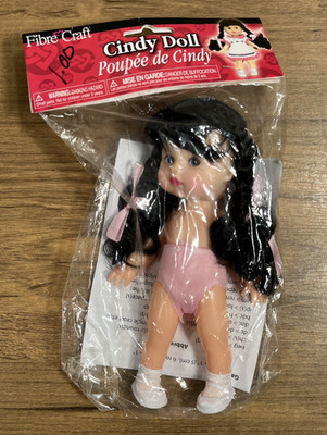 NEW Fibre Craft #12509  Cindy Doll - 6 3/4  - Black Hair w/ Pigtails & Blue Eyes
