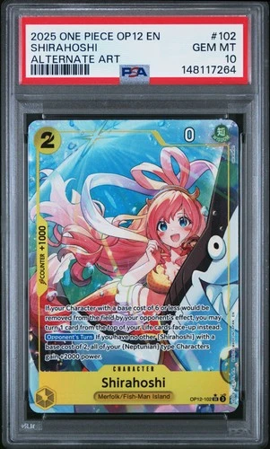 2025 ONE PIECE OP12-LEGACY OF THE MASTER ALTERNATE ART #102 SHIRAHOSHI PSA 10