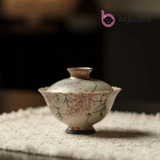 90ml Ceramic Caramel Glaze Handpainted Wisteria Gaiwan Zen Tea Tureen Teaware