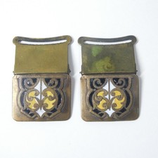 Enameled Brass Buckles Pair Black White Yellow Art Deco Vintage