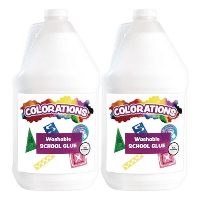 Colorations White School Liquid Glue, 2 Gallons, Dries Clear, Gluing,