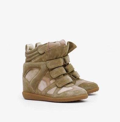 Isabel Marant Bekett Leather Wedge Sneakers   Taupe   Iconic Wedge