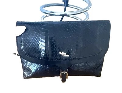 Lancel Sac Pochette Cuir Python Noir Ancien Logo Bag borsa Vintage - Photo 1/4
