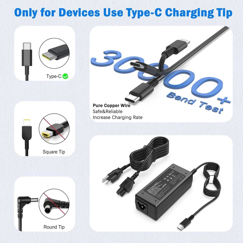 65W USB C Type C for Acer Chromebook Lenovo/HP/Asus/Samsung Power Laptop Charger - Image 4 of 4