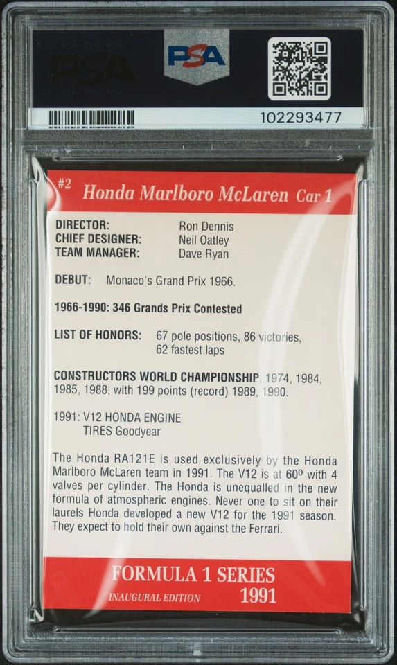 1991 CARMS FORMULA 1 AYRTON SENNA - HONDA MARLBORO McLAREN #2 - PSA 8 - Image 2 of 2