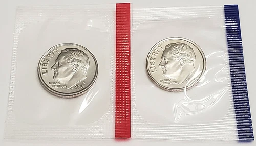 2001 P & D Roosevelt Dime Set (2 Coins) *MINT CELLO*   **FREE SHIPPING**