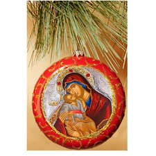 Virgin Mary and Christ Red Religious Christmas Ornament 4 3/4 Inch, Red