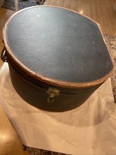Antique Steamer Luggage Hat Box Train Case Leather Handle Lined 18x9
