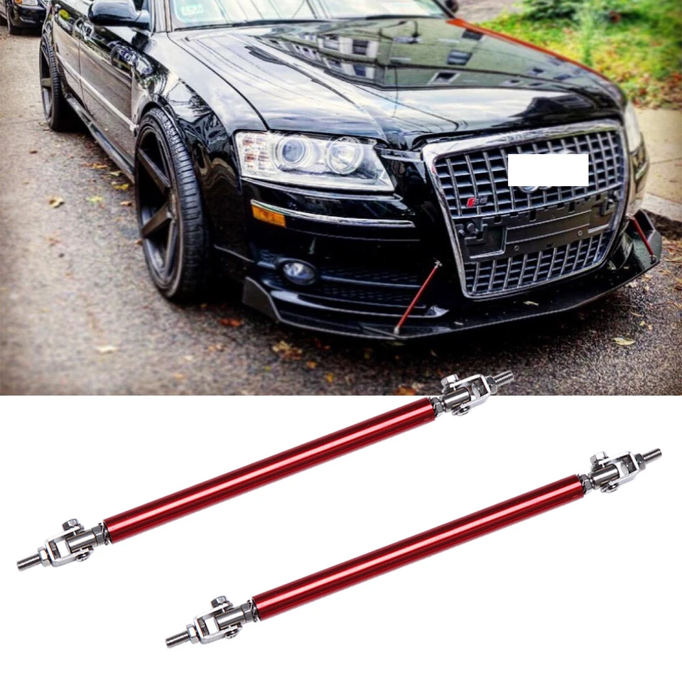 Barra de soporte divisor de parachoques de barra de puntal de labio delantero ajustable roja de 7,87"-13" 2 piezas Foto 3 de 4