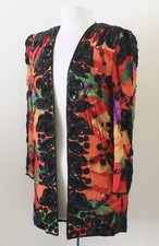 Jasdee Vintage Jacket 32"Length HandWork Bead  Sequins HandPrint On Silk 5058