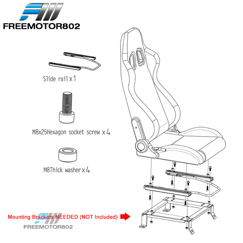Adjustable Universal Racing Seat B Type Bk Shinny Mesh Fabric PU &Dual Slider x2