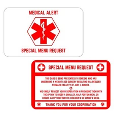 Bariatric Card for Restaurants, Portion Control Request for Bariatric, Set of 2