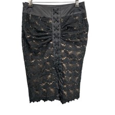 Bebe Skirt Black Lace Overlay Corset Lacing Ruched Back Romantic Goth Size 6