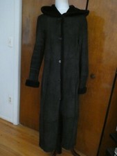 Searle Women Black Shearling Full Sheepskin Hood Long Coat Sz 14 Us(fits Medium)